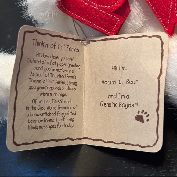 Boyds 903095 Adora U Bear The Head Bean Collection Thinkin Of Ya Series Love Tag - Picture 9 of 11